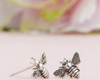 Bee Stud Earrings, Sterling Silver Bee Studs, Simple Silver Bumble Bee Post Earrings, Honey Bee Stud Earrings, Bee Studs