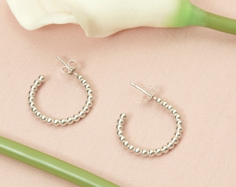 Silver Hoop Earrings, Beaded Silver Hoop Earrings, Gifts for Her, Sterling Hoops,  Classic Hoop Earrings, Textured Hoop Earrings