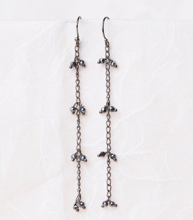 Mystic Spinel Earrings Black Spinel Boho Earrings Dangle Cluster Earrings Black Silver Dangles Cluster Earrings Long Black Earrings