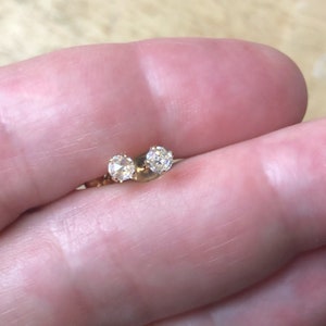 Tiny 14K Solid Gold Moissanite Stud Earrings, Diamond Alternative Studs, 3MM Studs, Moissanite Studs, Gifts for Girls, Second Hole Studs image 2