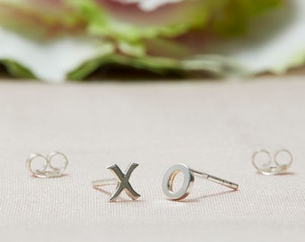 Sterling Silver X and O Studs, Silver Hugs and Kisses Stud Earrings with SS Ear Nuts, X0XO Earrings, Sterling XOXO Earrings