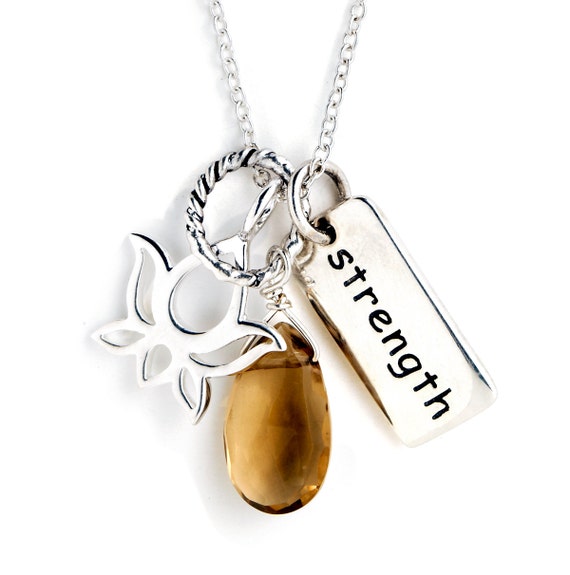 Sterling Silver Charm Necklace Strength Charm Lotus Flower Etsy