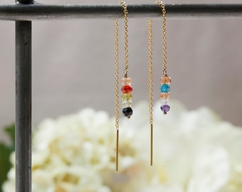 Threader Earrings with Cubic Zirconia, Threader Earrings, Long Chain Earrings with CZ Stones, Colorful Earrings