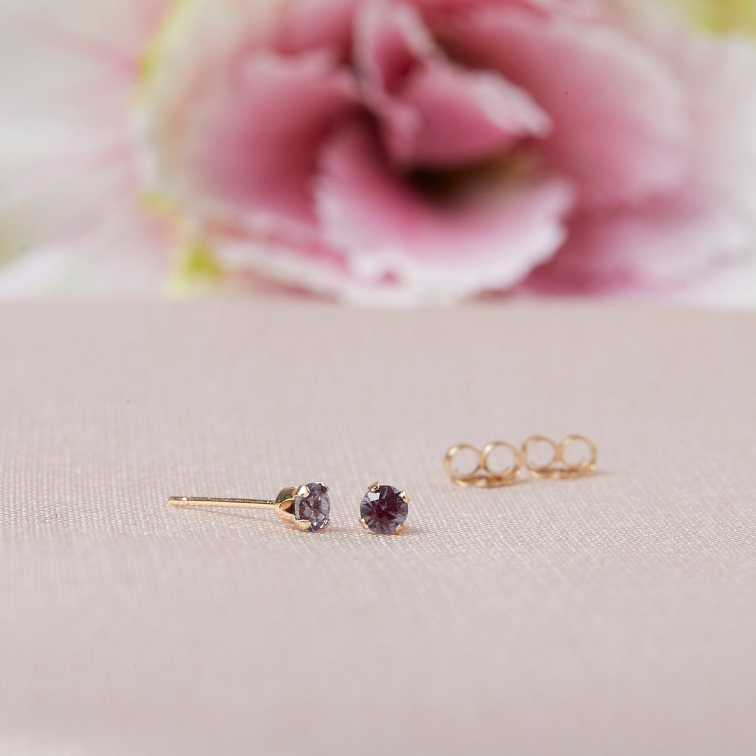 Alexandrite Stud Earrings in 14k Solid Gold Tiny Lab Grown Etsy