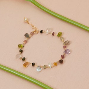 Multi-gemstone Bracelet with Tourmaline, Blue Topaz, Peridot, Moonstone, Amethyst image 3