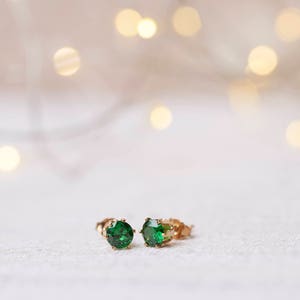 Emerald Stud Earrings, Silver or Gold Filled Emerald Post Earrings, Green 5MM Studs, Manmade Emerald Studs, May Birthstone Studs image 1