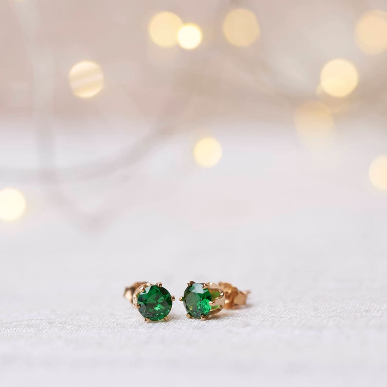 Emerald Stud Earrings, Silver or Gold Filled Emerald Post Earrings, Green 5MM Studs, Manmade Emerald Studs, May Birthstone Studs image 1