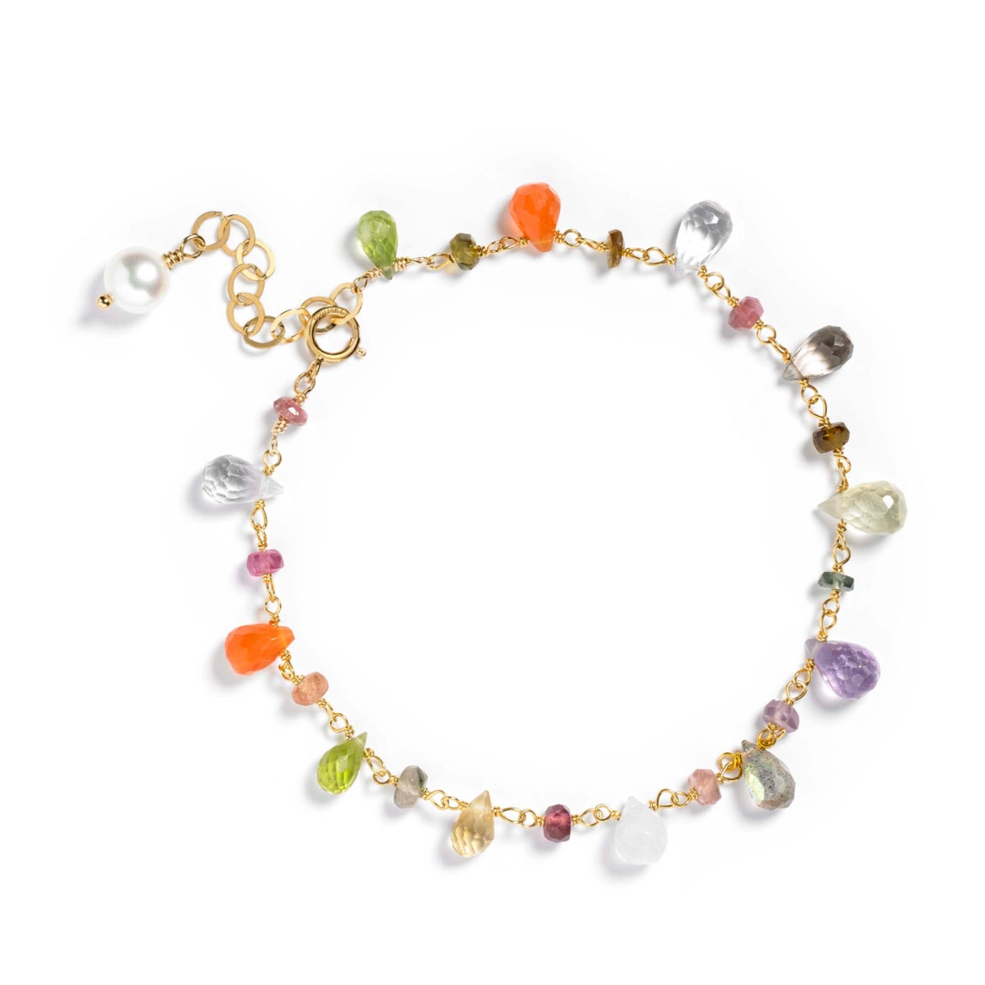 Multi-gemstone Bracelet Peridot Moonstone Carnelian - Etsy