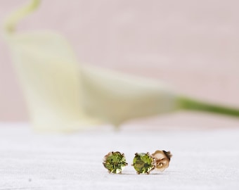 Peridot Stud Earrings, Silver or Gold Filled August Birthstone Studs, Green Post Earrings, Green 5MM Studs, Peridot Studs, Ready to Ship