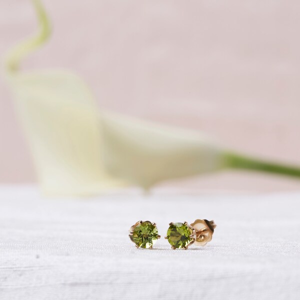 Peridot Stud Earrings, Silver or Gold Filled August Birthstone Studs, Green Post Earrings, Green 5MM Studs, Peridot Studs, Ready to Ship