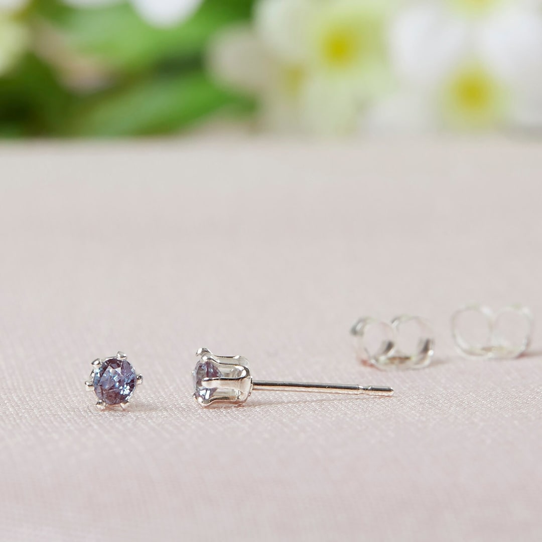 Alexandrite Stud Earrings in Sterling Silver Tiny Lab Grown Etsy