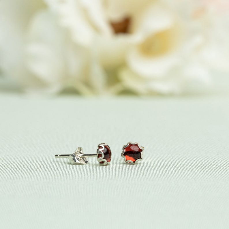 Garnet Stud Earrings, Red Post Earrings, Garnet 5MM Studs, Garnet 6MM Studs, January Birthstone, Red Garnet Studs, January Earrings image 7