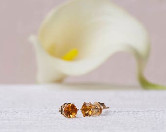 Citrine Stud Earrings, Yellow Post Earrings, Yellow 5MM Studs, Silver or Gold Filled Citrine Studs, November Birthstone, Golden Yellow Studs