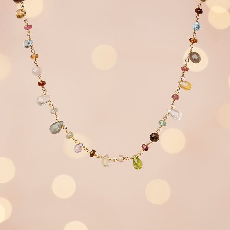 Multi-gemstone Necklace in 18k Gold plated or Silver, Long Necklace, Boho Necklace, Tourmaline Stone Necklace, Pastel Stone Necklace image 2