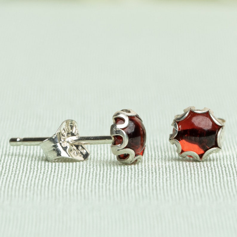 Garnet Stud Earrings, Red Post Earrings, Garnet 5MM Studs, Garnet 6MM Studs, January Birthstone, Red Garnet Studs, January Earrings image 5