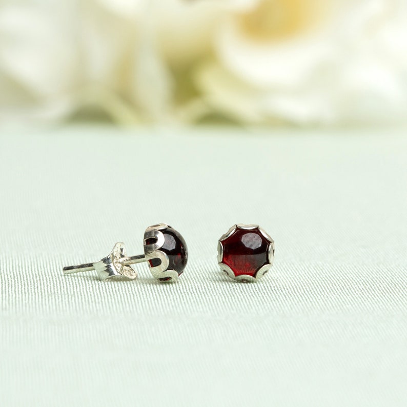 Garnet Stud Earrings, Red Post Earrings, Garnet 5MM Studs, Garnet 6MM Studs, January Birthstone, Red Garnet Studs, January Earrings image 3