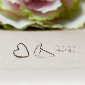 Sterling Heart Studs, Silver Open Heart Stud Earrings with SS Ear Nuts, Heart Earrings, Sterling Heart Earrings image 2