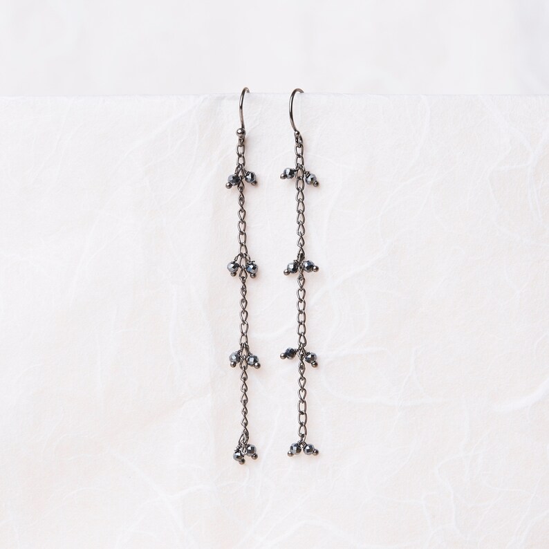 Mystic Spinel Earrings Black Spinel Boho Earrings Dangle Cluster Earrings Black Silver Dangles Cluster Earrings Long Black Earrings
