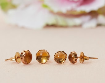 Citrine Stud Earrings, Yellow 5MM Studs, Citrine 6MM in Gold-fill or Sterling, November Birthstone Studs,