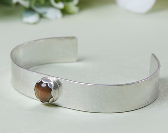 Sunstone and Sterling Silver Cuff Bracelet (1), Silver Cuff Bracelet, Brown Stone and Silver Cuff Bracelet