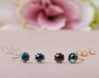 London Blue Topaz Stud Earrings (1 pair), London Blue Post Earrings, Blue 5MM Studs, Blue Topaz Studs, December Birthstone