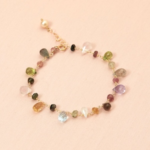 Multi-gemstone Bracelet with Tourmaline, Blue Topaz, Peridot, Moonstone, Amethyst image 2