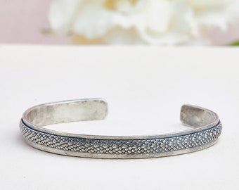 Silver Cuff Bracelet (1), Blackened Silver Cuff,  Patterned Cuff Bracelet, Unisex Cuff Bracelet, Heavy Silver Cuff Bracelet