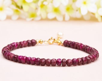 Genuine Ruby Bracelet, July Birthstone, Red Stone Bracelet