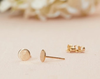 14k Gold Circle Stud Earrings, Solid 14k Gold Posts, Tiny 5MM Gold Stud Earrings, Simple Studs, Classic Studs, Ready to Ship