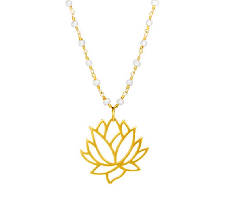 Lotus Flower Pendant Necklace White Pearl Gemstones - Lotus Flower Pendant White Gold Lotus Flower Pendant Necklace White Pearl Gemstones - Lotus Flower Pendant White Gold