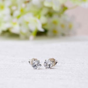 White Topaz Stud Earrings, Topaz Post Earrings, White 5MM Studs, White Topaz Studs, Gifts for Her, Gifts for Girls, Ready to Ship