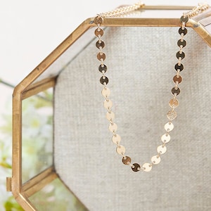 Gold Sequin Chain Necklace, Gold Disk Necklace, Minimalist Necklace, Gold Filled Coin Chain, Holiday Gifts for Her