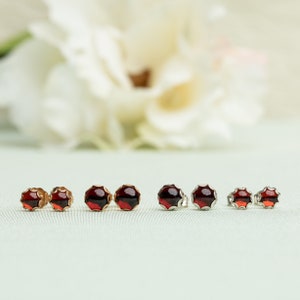 Garnet Stud Earrings, Red Post Earrings, Garnet 5MM Studs, Garnet 6MM Studs, January Birthstone, Red Garnet Studs, January Earrings image 2