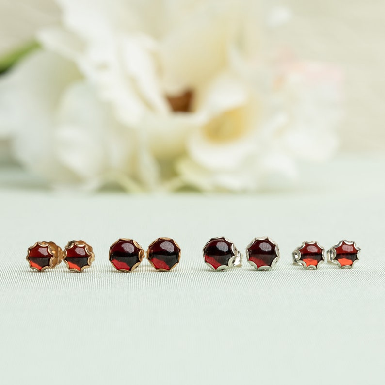 Garnet Stud Earrings, Red Post Earrings, Garnet 5MM Studs, Garnet 6MM Studs, January Birthstone, Red Garnet Studs, January Earrings image 2