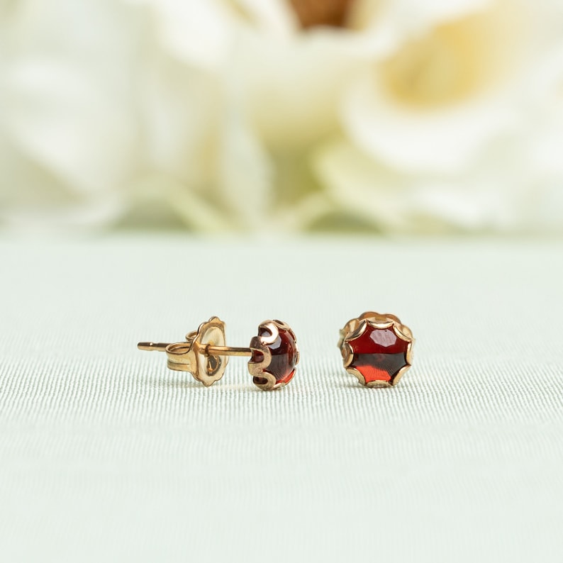 Garnet Stud Earrings, Red Post Earrings, Garnet 5MM Studs, Garnet 6MM Studs, January Birthstone, Red Garnet Studs, January Earrings image 4