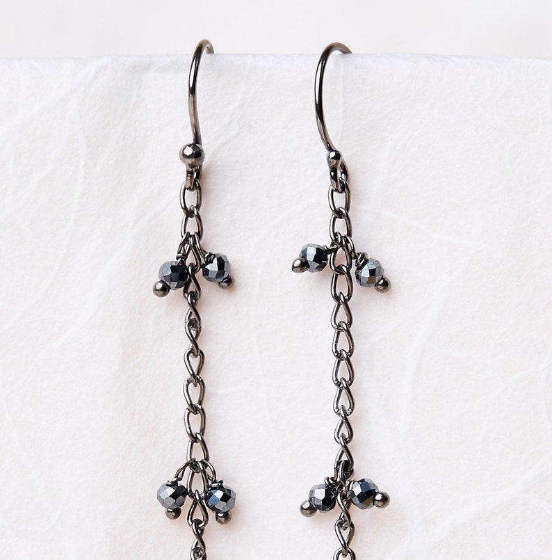 Mystic Spinel Earrings Black Spinel Boho Earrings Dangle Cluster Earrings Black Silver Dangles Cluster Earrings Long Black Earrings