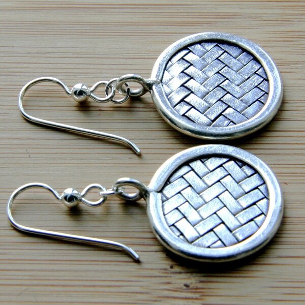 Silver Round Basketweave Earrings