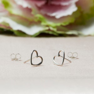 Sterling Heart Studs, Silver Open Heart Stud Earrings with SS Ear Nuts, Heart Earrings, Sterling Heart Earrings image 3