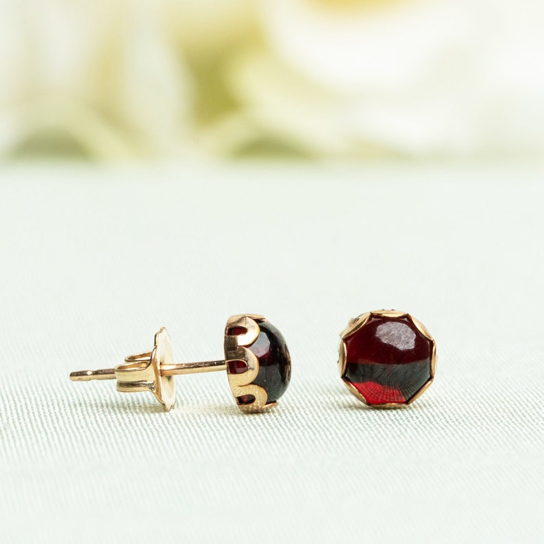 Garnet Stud Earrings, Red Post Earrings, Garnet 5MM Studs, Garnet 6MM Studs, January Birthstone, Red Garnet Studs, January Earrings image 1