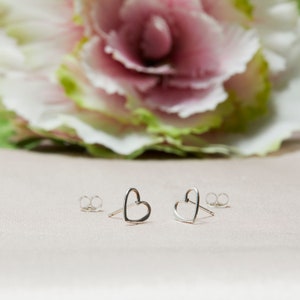 Sterling Heart Studs, Silver Open Heart Stud Earrings with SS Ear Nuts, Heart Earrings, Sterling Heart Earrings image 5