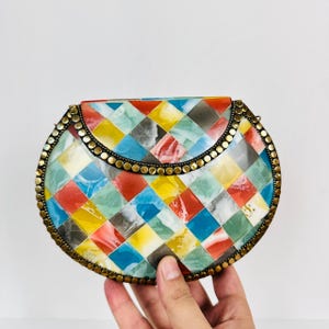 Handmade Multicolor Mosaic Clutch Bag – Boho Metal Evening Purse – Indian Festival Bag – Resin Multicolour Clutch Bag– Gift for Her