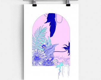 Neon Aesthetic Nature Paradise Frog Art Print