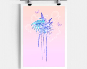 Art Print Butterfly Floral Aesthetic