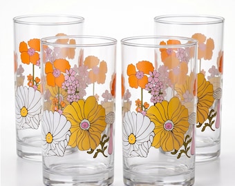 Floral Drinking Glasses Set of 4