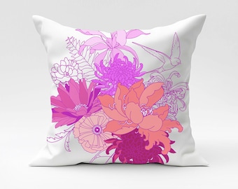 Bird and Flower Throw Pillow