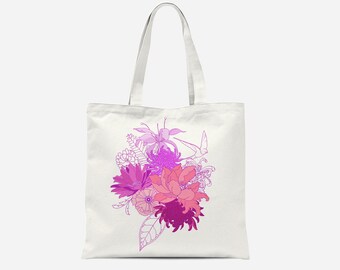 Bird and Flower Printed Heavy Cotton Tote
