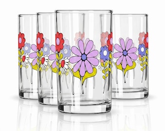 Set of 4 Retro Flowers Drinking Glasses