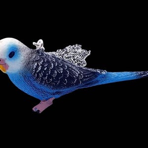 Blue Budgie Necklace: Kitsch Bird Pendant, Silver Plated Chain