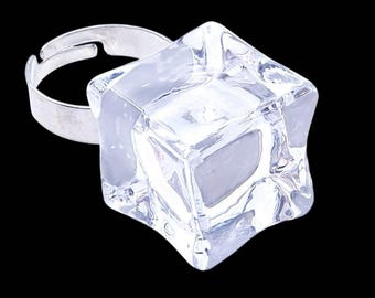 Handmade Ice Cube Ring - life size, gift boxed, resin, adjustable, drink, cold
