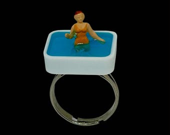Tiny Pool Ring: Handmade Silver Plated Adjustable Miniature
